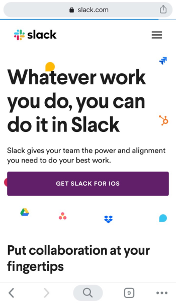 Slack网站的移动cta